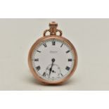 A 9CT GOLD, OPEN FACE POCKET WATCH, manual wind, round white dial signed 'Nathan & Co Birmingham',