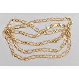 A 9CT GOLD FIGARO CHAIN, fitted with a lobster clasp, hallmarked 9ct Sheffield import, length 720mm,