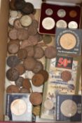 A SHOE BOX OF MIXED COINAGE, to include a Canada 1984 boxed year set, Royal Mint D-Day landing 50p