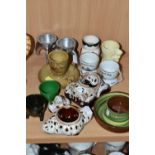 A COLLECTION OF EGG CUPS, twelve examples to include a Holkham pottery green and terracotta egg