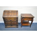 A HARDWOOD SIDE TABLE with a single drawer, width 65cm x depth 48cm x height 76cm, and an oak