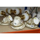 AN AYNSLEY TEA SET AND THREE WALL LIGHT FITTINGS, comprising six Aynsley 'Henley' pattern cups,
