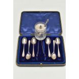 A SET OF SIX GEORGE V SILVER TEASPOONS, A PAIR OF SILVER SUGAR TONGS IN AN UNASSOCIATED CASE AND