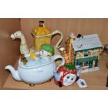 FOUR NOVELTY TEAPOTS, comprising a Western House Annie Rowe 'Coronation Street: Rovers Return Inn