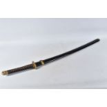 A JAPANESE KATANA SWORD, officers sword, approximate 71cm long curved steel blade, to overall length