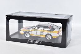 A BOXED AUTOART AUDI SPORT QUATTRO RALLY MONTE CARO 1985 SCALE 1:18 MODEL VEHICLE, numbered 88501,