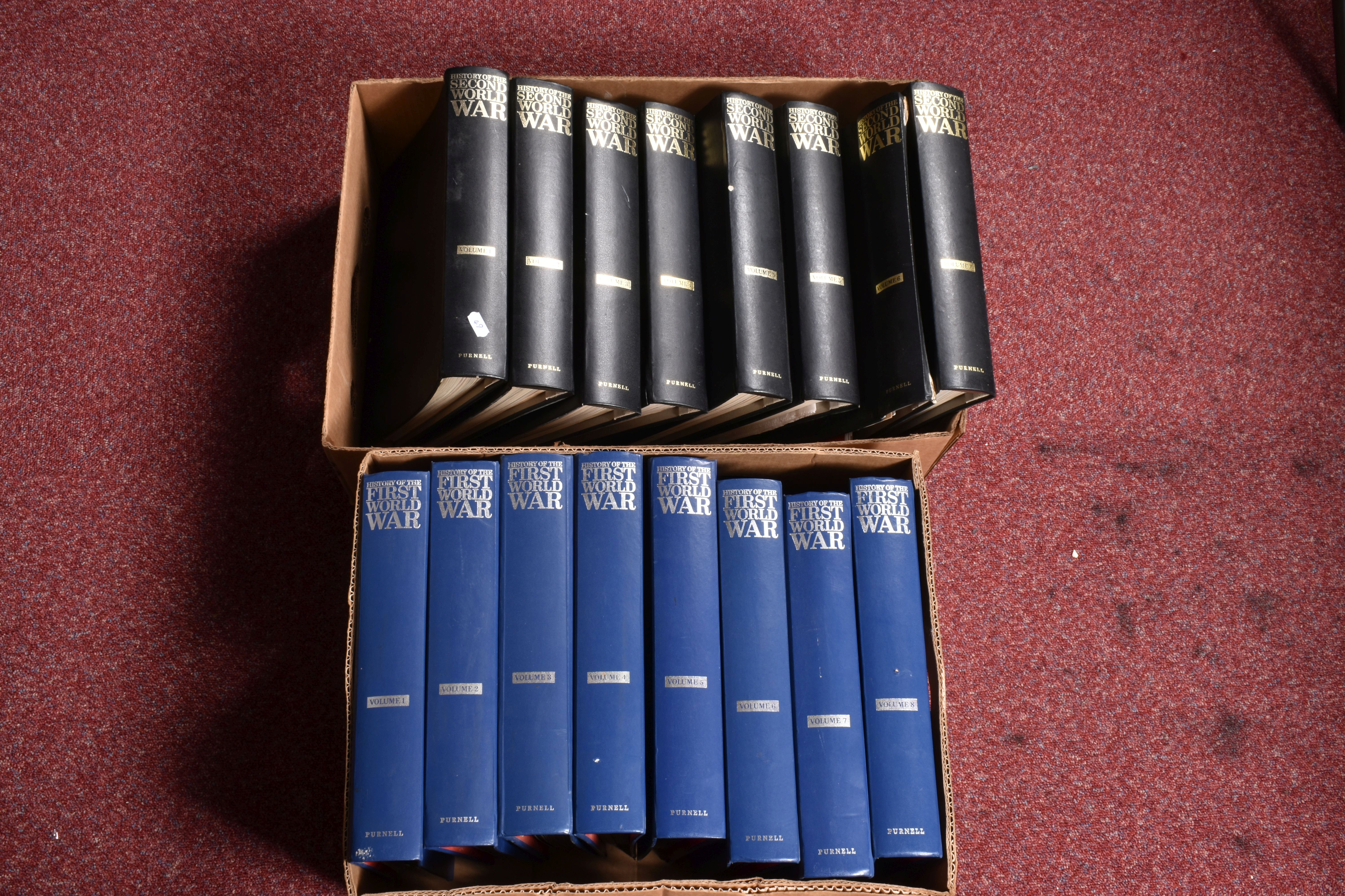 A COMPLETE SIXTEEN VOLUMES OF PURNELLS HISTORY OF WWI AND WWII, all appear to be in good