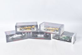 FIVE BOXED SPARK MODELS MINIMAX 1980'S RACECARS, to include a Nelson Piquet Brabham BT49 Winner Long