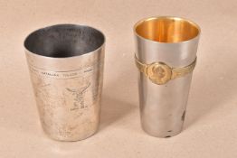 A GERMAN WWI SILVER PLATED KRIEGS BECHER COMMEMORATIVE BEAKER AND A WHITE METAL SPANISH CIVIL WAR