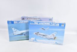 THREE TRUMPETER UNBUILT MODEL MILITARY AIRCRAFTS, the first is a 1:48 scale F106B Delta Dart