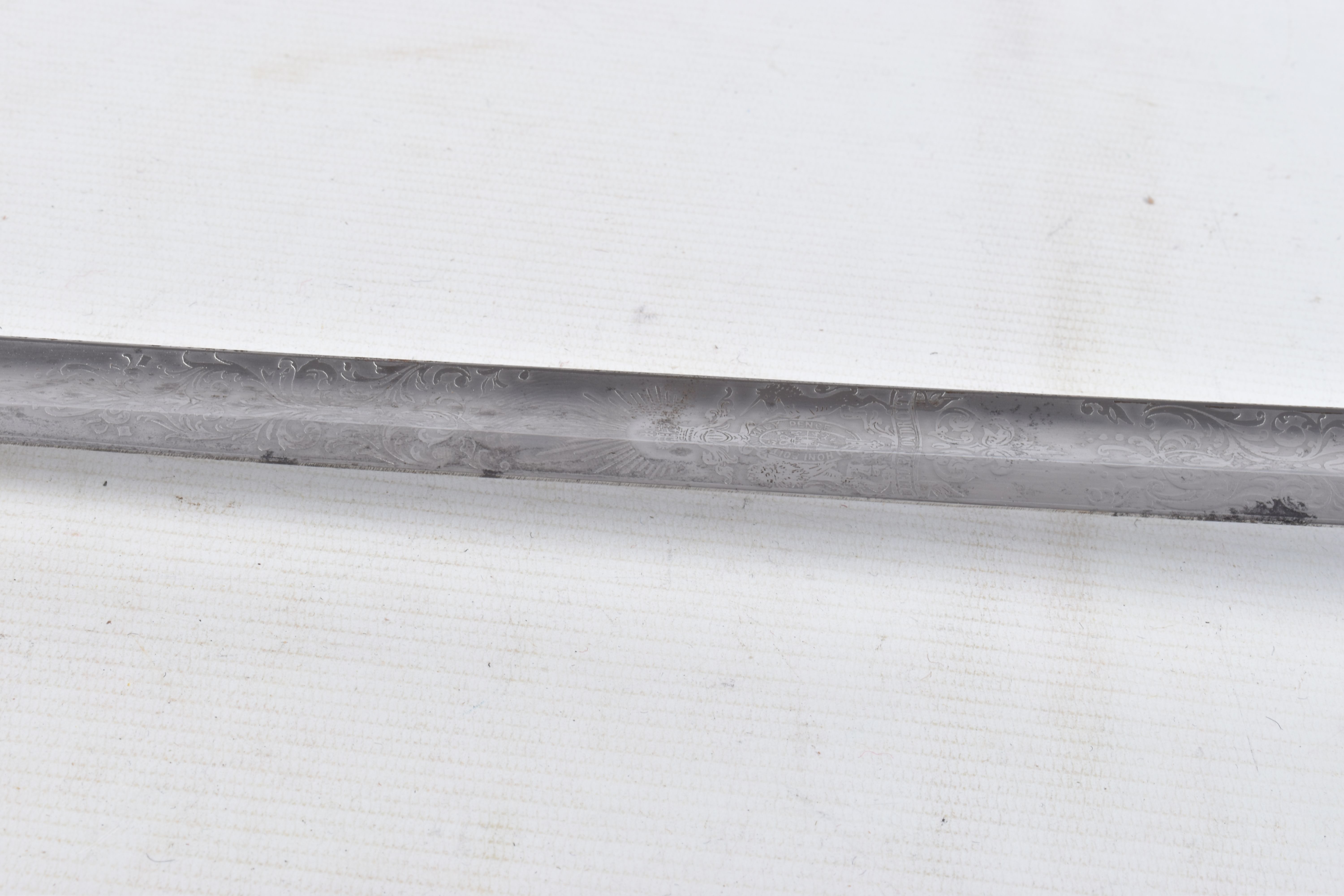 A 19TH OR 20TH CENTURY NAVAL DRESS SWORD, the blade has some ornate decoration on it but it is - Image 18 of 24