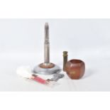 AN ASSORTMENT OF MILITARY RELATED ITEMS INCLUDING TRENCH ART, this lot includes a red and white