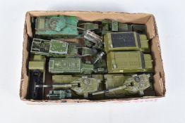 A QUANTITY OF UNBOXED AND ASSORTED PLAYWORN MAINLY DINKY MILITARY AND T.V. RELATED VEHICLES, to