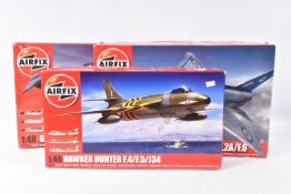 THREE 1.48 SCALE AIRFIX UNBUILT MILITARY AIRCRAFT MODELS, the first is the Hawker Hunter F.4/F.5/J.