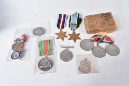 A COLLECTION OF WWII MEDALS AND BADGES ETC, this lot includes an empty WWII Royal Navy medal box,