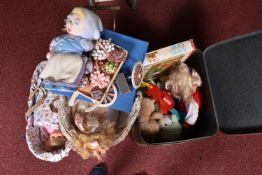 A COLLECTION OF ASSORTED DOLLS AND SOFT TOYS ETC., to include boxed Fisher Price Activity Centre,