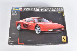 A BOXED REVELL 1:12 SCALE FERRARI TESTAROSSA UNBUILT MODEL VEHICLE, numbered 07447, contents
