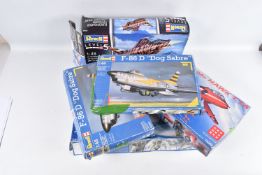 FIVE BOXED REVELL UNBUILT MODEL MILITARY AIRCRAFTS, the first is a 1:32 scale BAe HAWK T.1A Royal