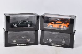 FOUR BOXED PAUL'S MODEL ART MINICHAMPS MODELS, to include a McLaren 675LT in McLaren Orange, 1 of