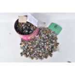 A LARGE TIN OF ASSORTED ARMY AND POLICE BUTTONS, NUMBERS AND SHOULDER TITLES, the tin includes