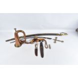 A WILLIAM RODGERS FIGHTING DAGGER, an Indian curved sword plus other militaria, this lot has the