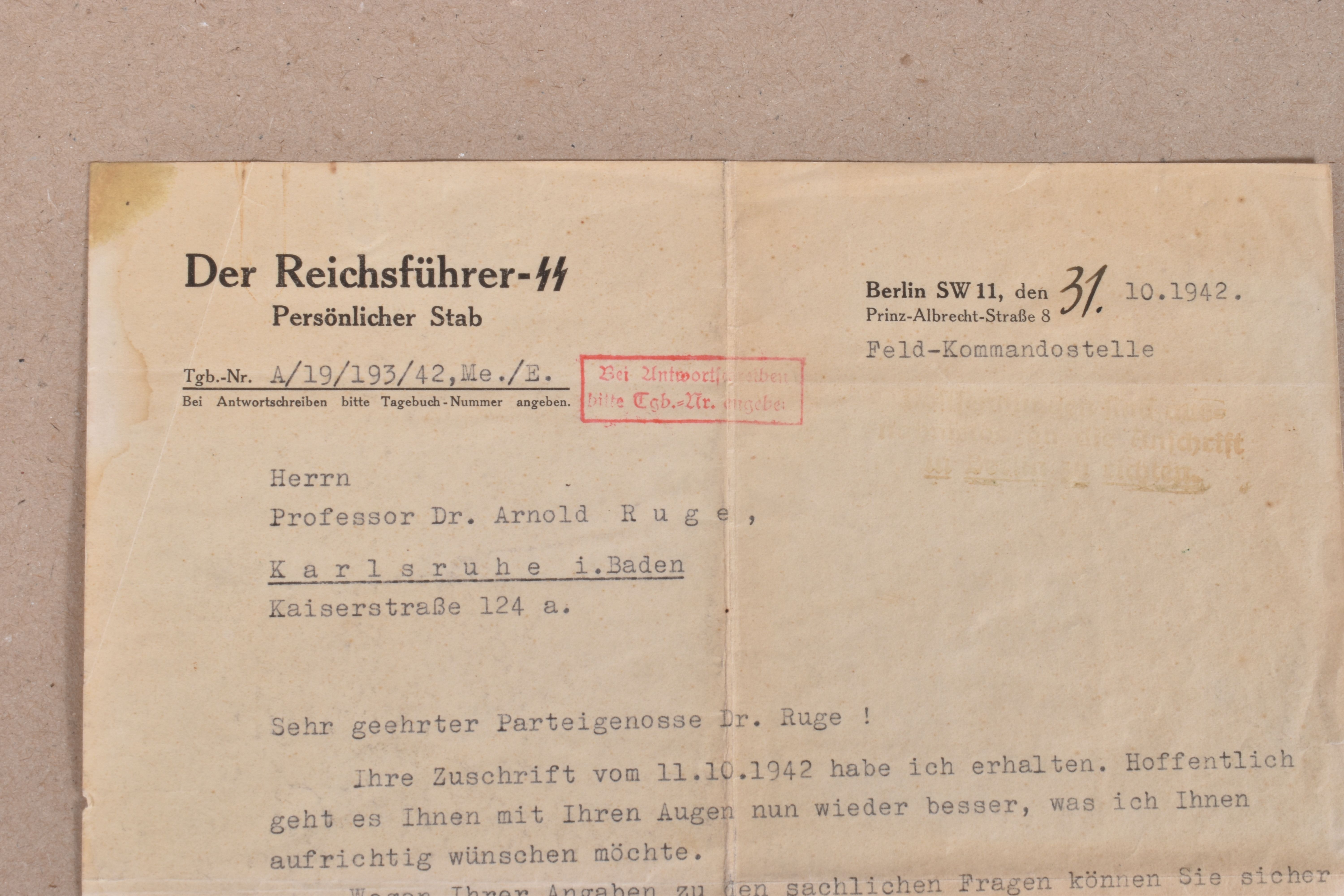 A 1942 DATED TYPED LETTER SIGNED BY RUDOLPH BRANDT, Mr Brandt was a lawyer by trade but was also - Image 3 of 5