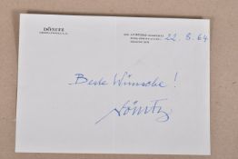A 1964 DATED ACKNOWLEDGEMENT SLIP SIGNED BY KARL DONITZ, he was Adolf Hitlers successor as head of