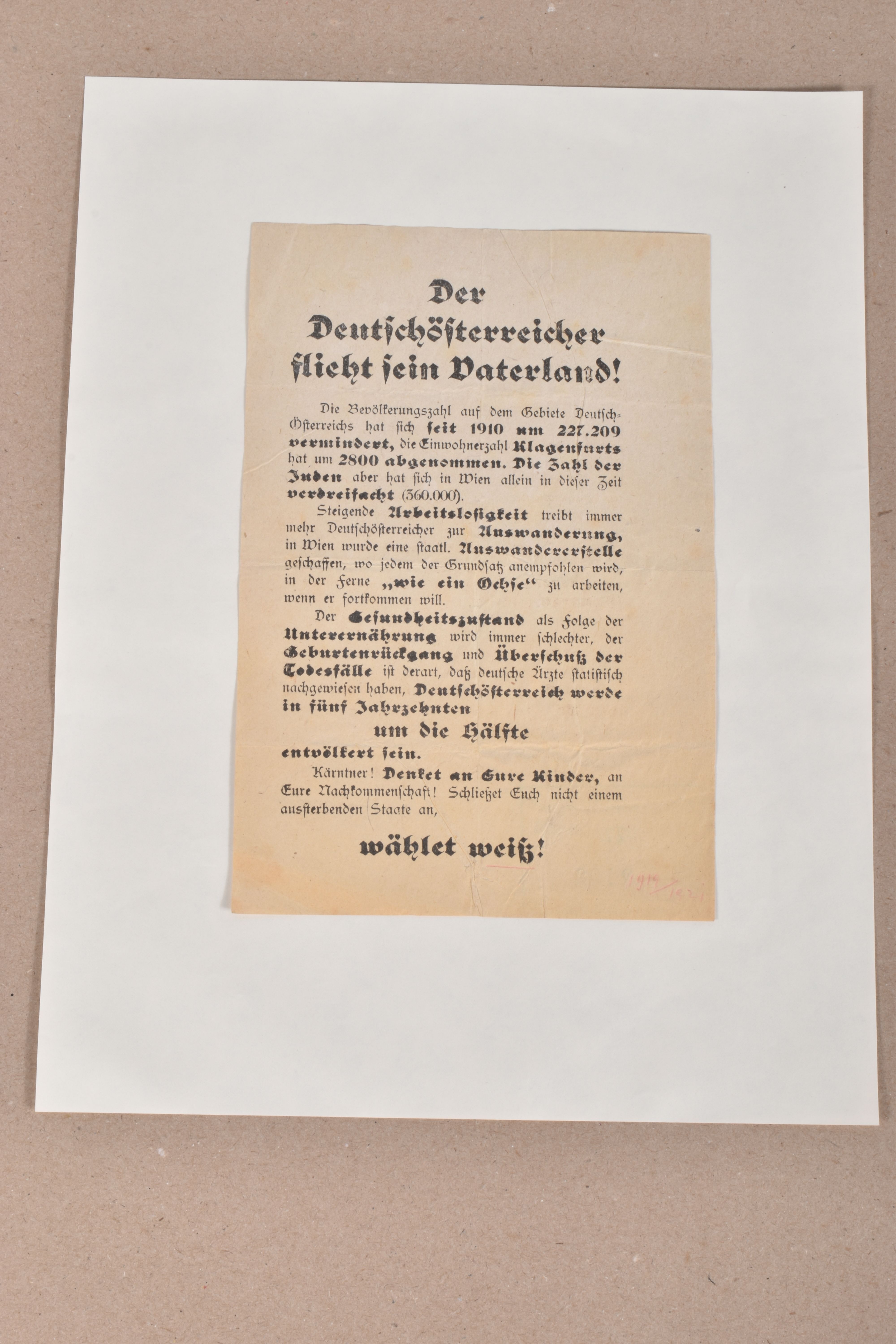 THREE POST WWI PROPAGANDA LEAFLETS FROM THE AUSTRIAN PROVINCE OF KARNTEN, these leaflets are from - Image 6 of 11