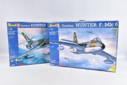 TWO BOXED REVELL UNBUILT MODEL MILITARY AIRCRAFTS, the first is a 1:32 scale Hawker Hunter F. Mk.