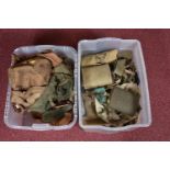 TWO BOXES OF MILITARY RELATED ITEMS, these include a large selection of belts, a 1952 U.S side