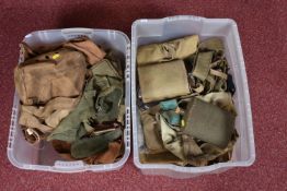 TWO BOXES OF MILITARY RELATED ITEMS, these include a large selection of belts, a 1952 U.S side