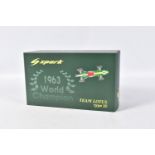 A BOXED SPARK TEAM LOTUS TYPE 25 1963 WORLD CHAMPIONSHIP MODEL RACECAR, numbered 18S038, lotus green