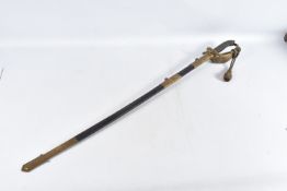 A 19TH OR 20TH CENTURY NAVAL DRESS SWORD, the blade has some ornate decoration on it but it is