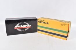 TWO BOXED MINICHAMPS MCLAREN MP4 AND AYRTON SENNA BRABHAM BMW BT52B BOTH SCALE 1:18, numbered 530