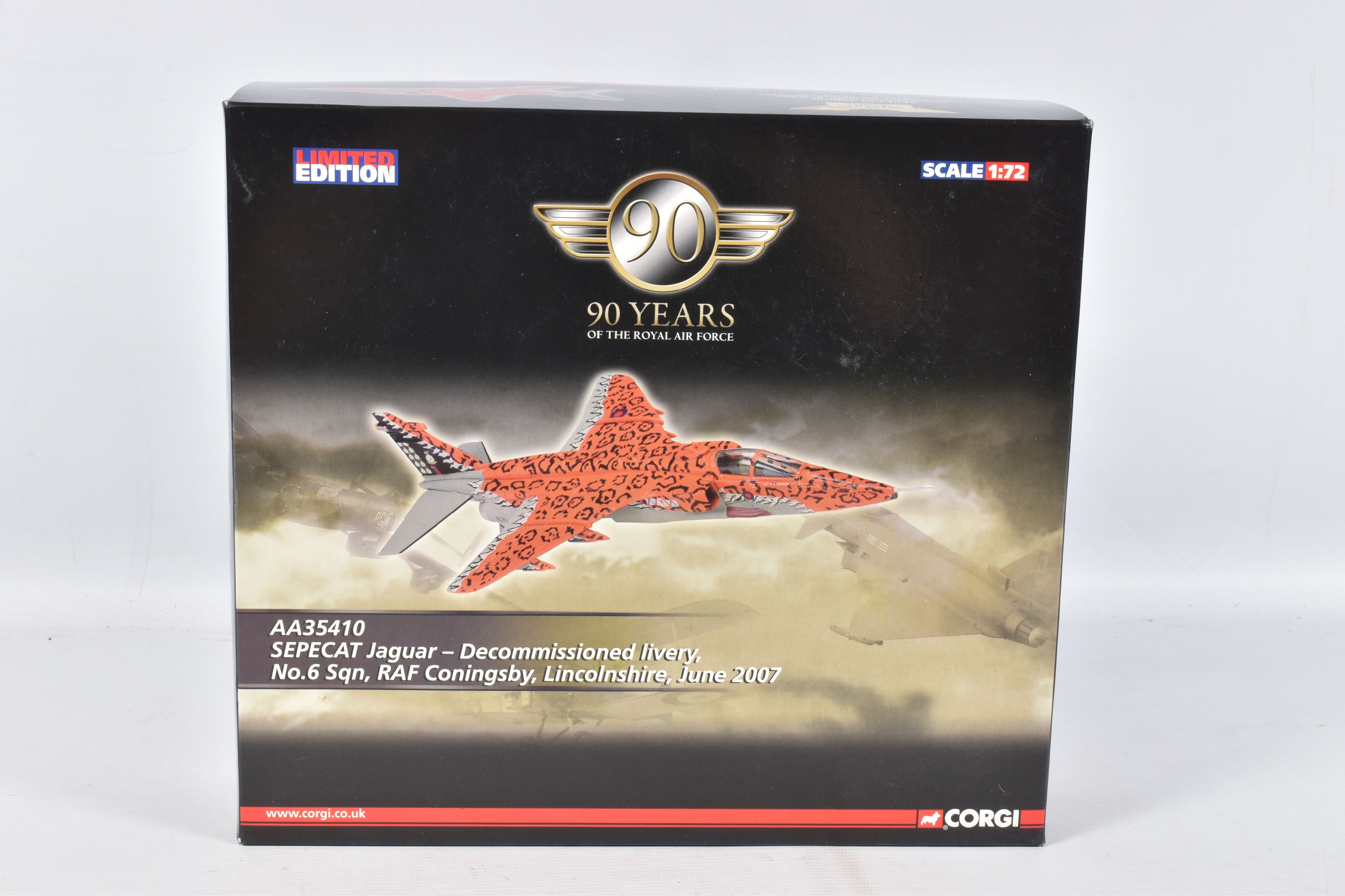 THREE BOXED CORGI CLASSICS AVIATION ARCHIVE MODELS, 1/72 scale 90 Years of the R.A.F. SEPECAT Jaguar - Image 6 of 7