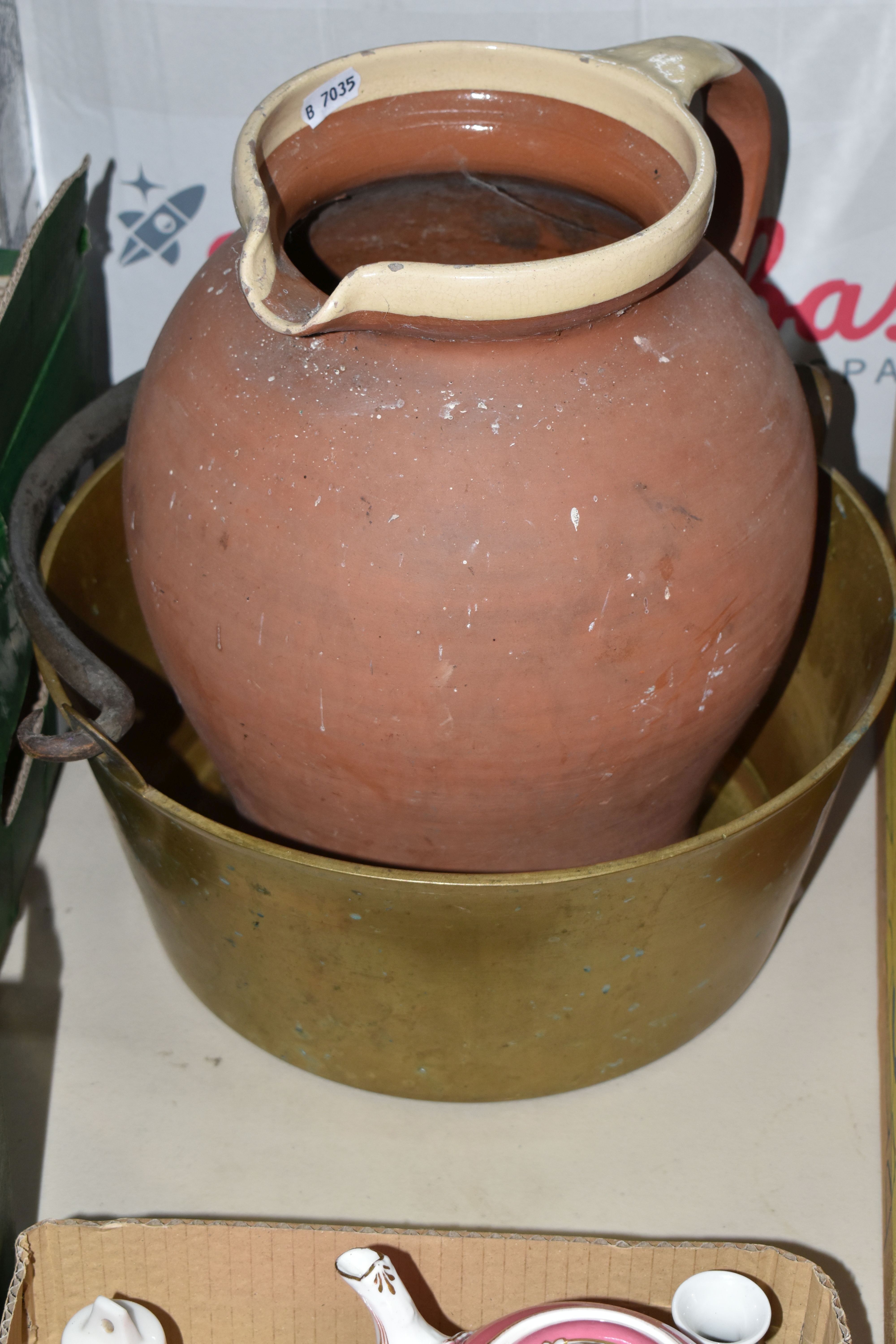 THREE BOXES OF CERAMICS, to include a pink and white gilt tea set of teapot, tray, sugar bowl, - Image 3 of 8