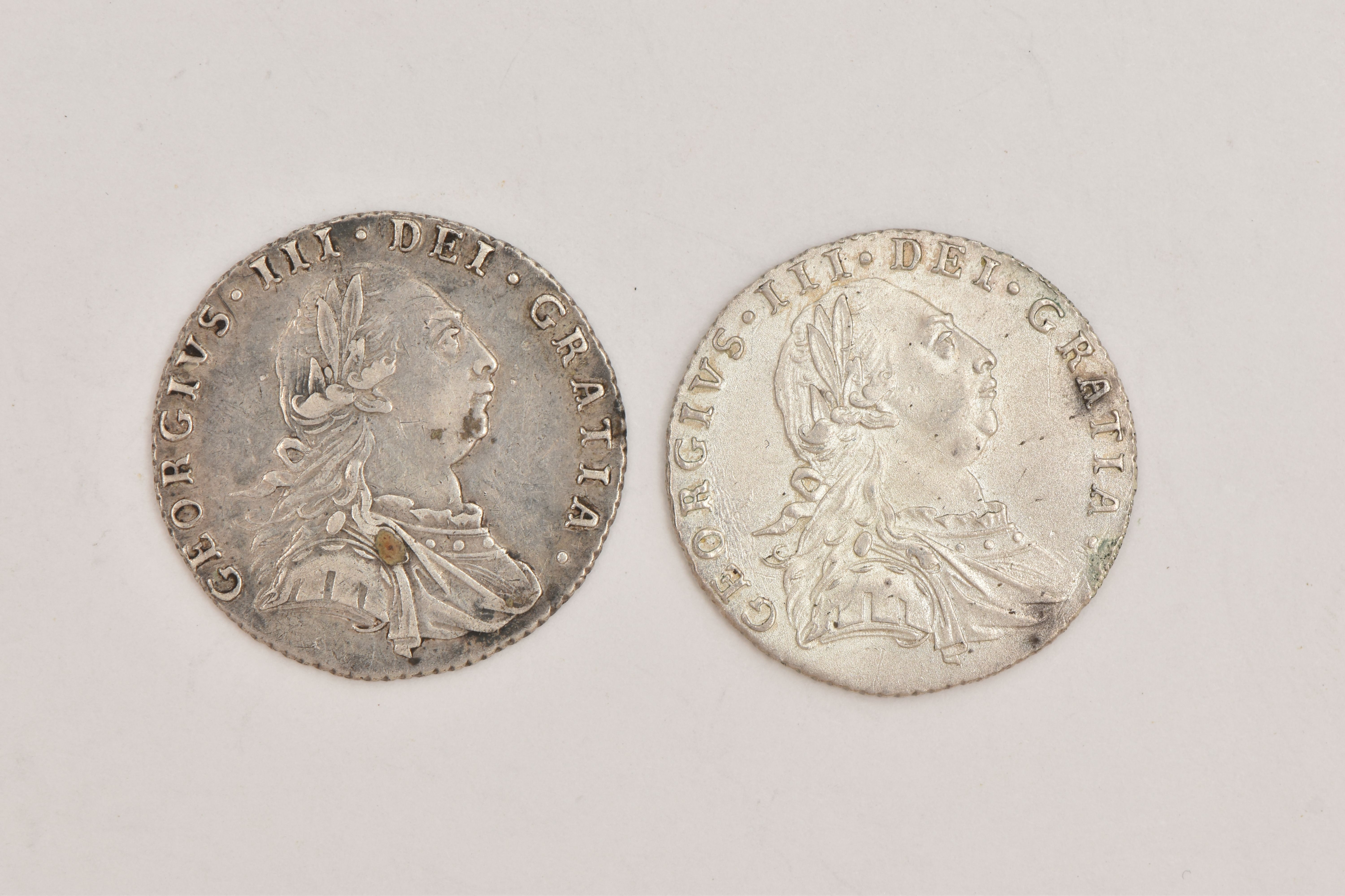 TWO OF 1787 GEORGE III SIXPENCE COINS, with our Semee of Hearts (2)