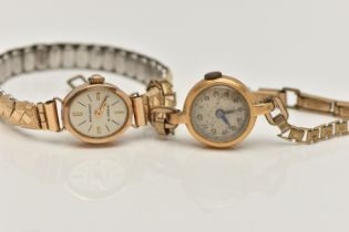 TWO LADYS WRISTWATCHES, the first a 9ct gold 'Accurist 21 jewels' manual wind watch, inside case