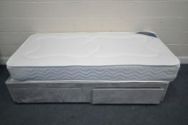 A SINGLE DIVAN BED, with drawers and a Durabeds Roma Deluxe mattress (condition report: one caters