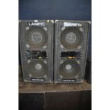 A PAIR OF VINTAGE LANEY THEATRE 600 PA SPEAKERS with jack inputs (one horn inoperable) width 40cm