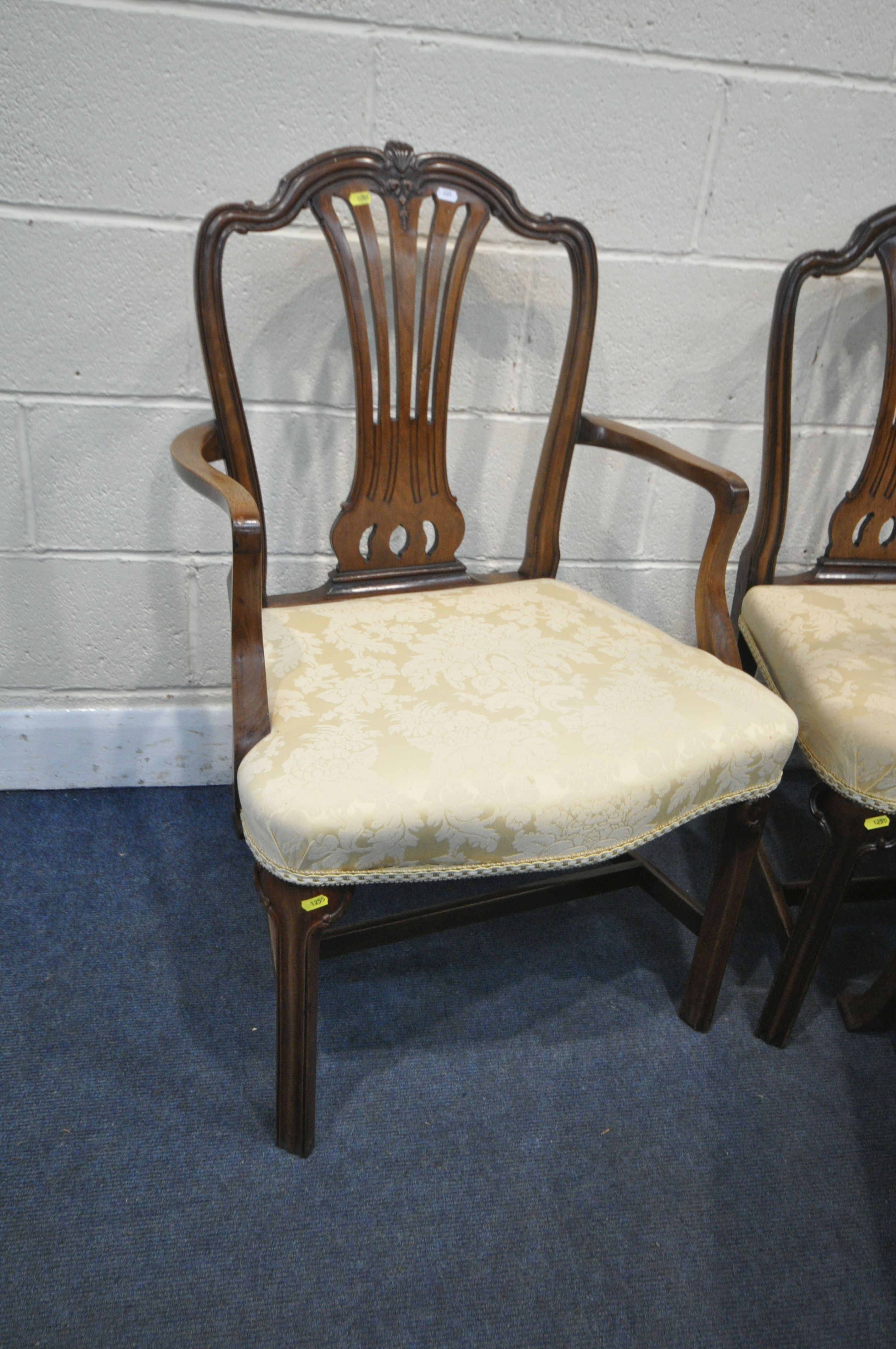 A SET OF EIGHT GEORGE III MAHOGANY HEPPLEWHITE STYLE DINING CHAIRS, with a pierced splat back and - Image 2 of 6