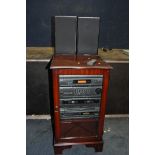 AN AKAI AC-M55 HI FI IN MAHOGANY CABINET with matching speakers (PAT pass and working)