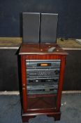 AN AKAI AC-M55 HI FI IN MAHOGANY CABINET with matching speakers (PAT pass and working)