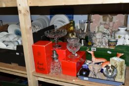 FOUR BOXES OF CERAMICS AND GLASSWARE, to include a boxed Royal Briery Crystal sugar sifter,