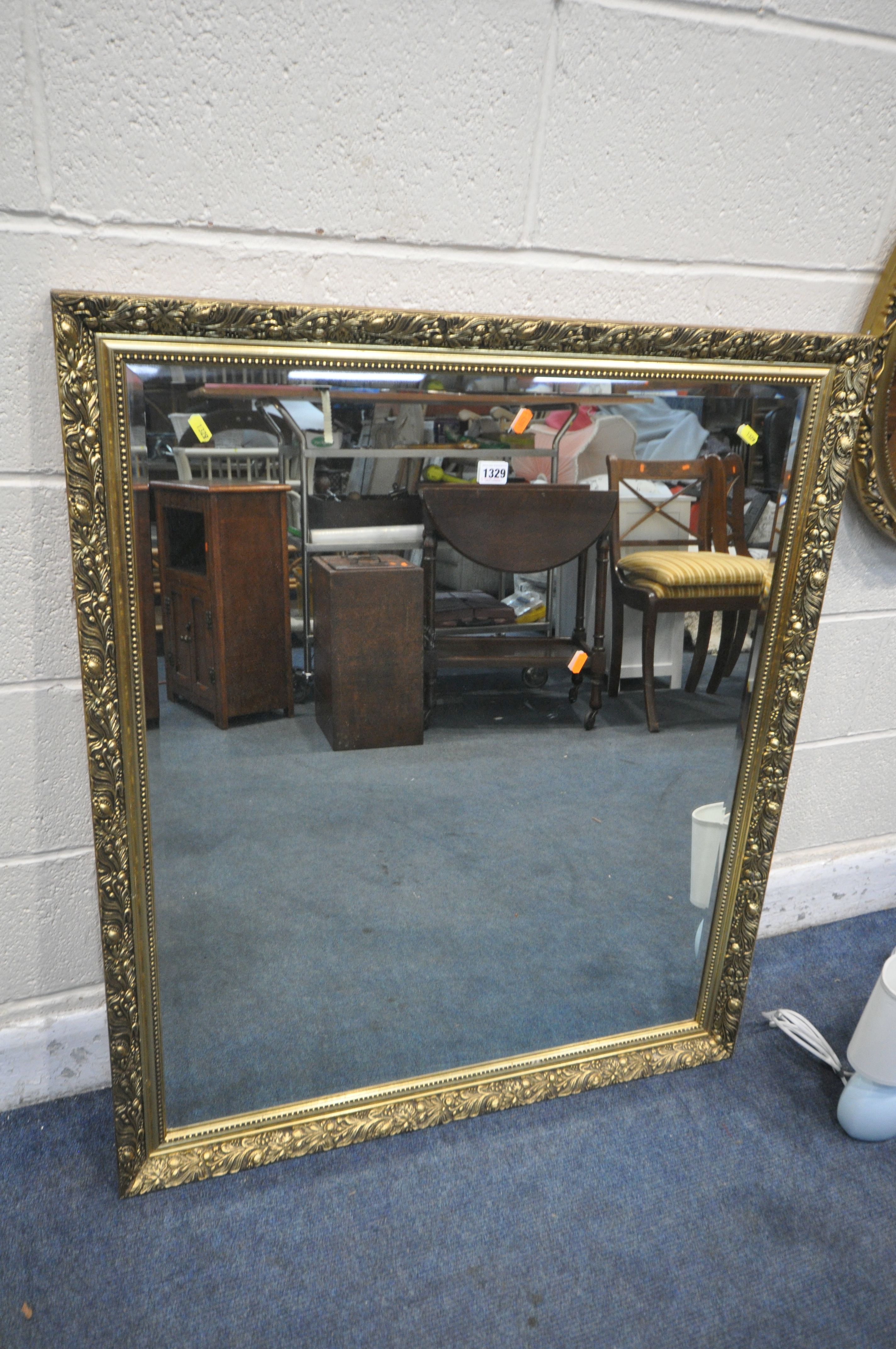 A LARGE GILT FRAMED WALL MIRROR, 103cm x 87cm, an oval wall mirror, a rectangular mirror and two - Image 2 of 2