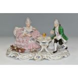 A SANDIZELL PORCELAIN FIGURAL GROUP, mid-century lace detail figure of a young couple playing