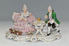 A SANDIZELL PORCELAIN FIGURAL GROUP, mid-century lace detail figure of a young couple playing