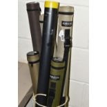 SIX MODERN CARBON FISHING RODS, five in zipped storage cases comprising a Greys Greyflex M2 three