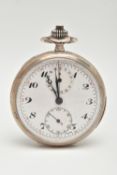 AN OPEN FACE POCKET WATCH, with white face, two subsidiary dials, black Arabic numerals, inner