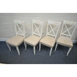 A SET OF FOUR BENTLEY DESIGN PAINTED CHAIRS (condition report: cushions faded and stained)